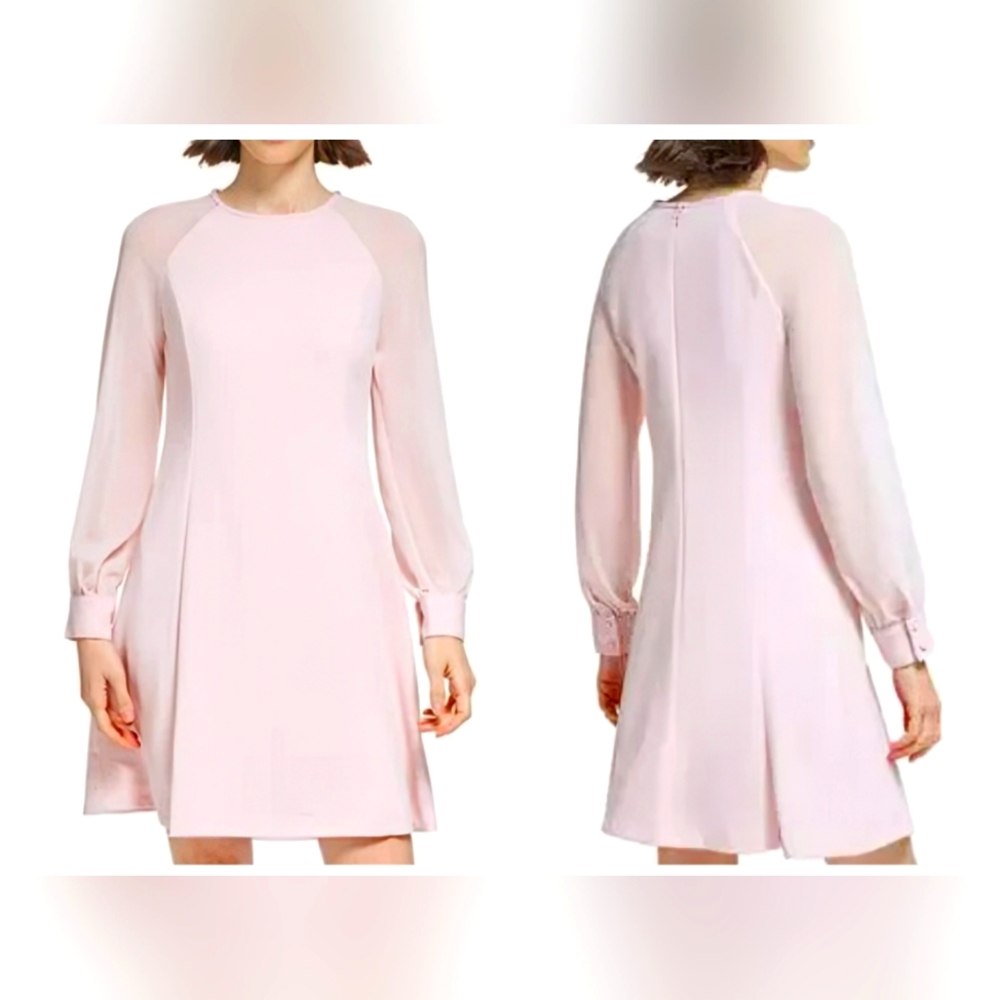 Calvin Klein, A-Line Dress, Illusion Cuff, Sheer Sleeve, Soft Pink, Size 4, NWOT